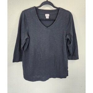 Chico's Black 3/4 Sleeve V-Neck Top Size 1 M Cotton Modal The Ultimate Tee Solid